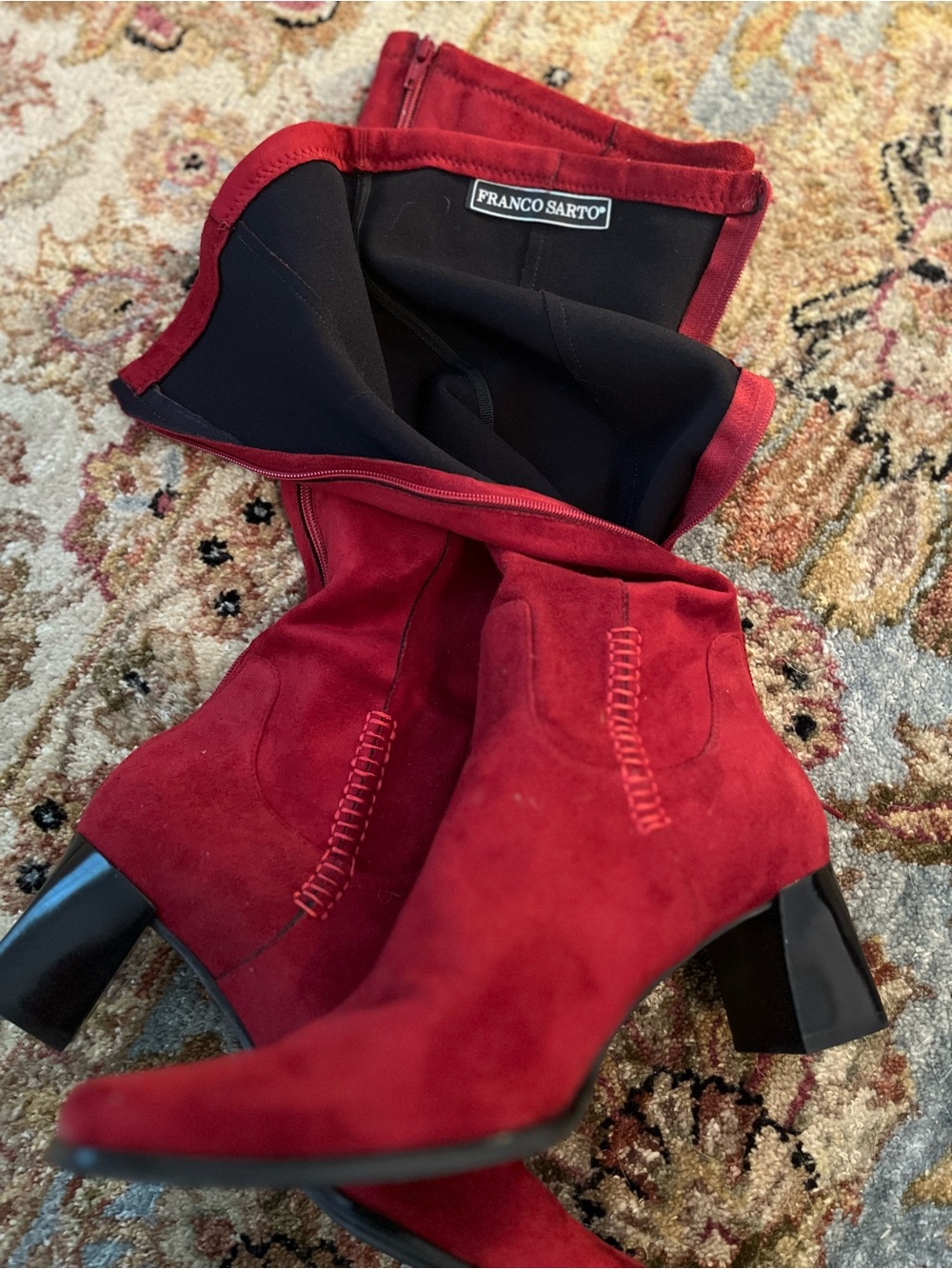 Red Faux Suede Women's Boots by Franco Sarto - Picture 5 of 8
